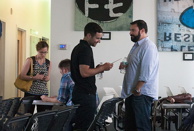 Sign-in table at "Mindful Meditation in the Workplace" event