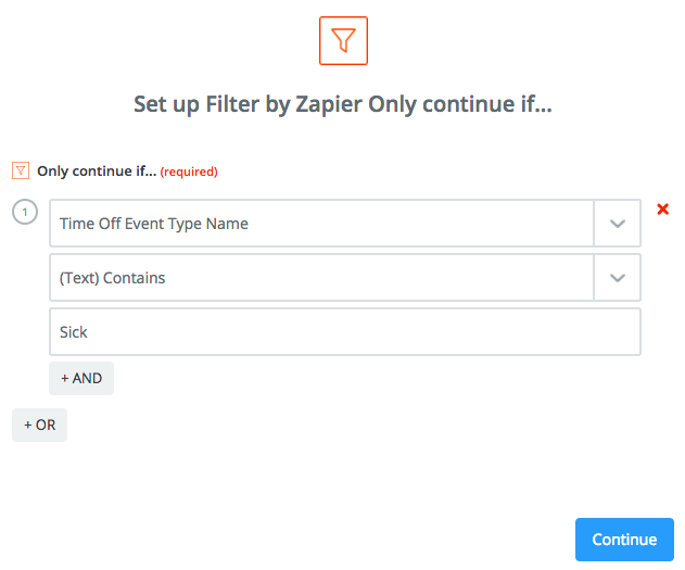 Setup filter settings