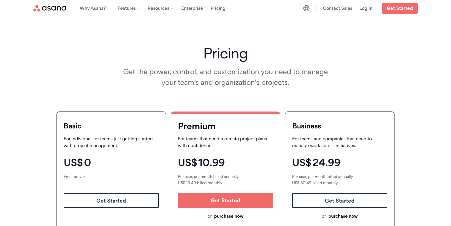 asana pricing