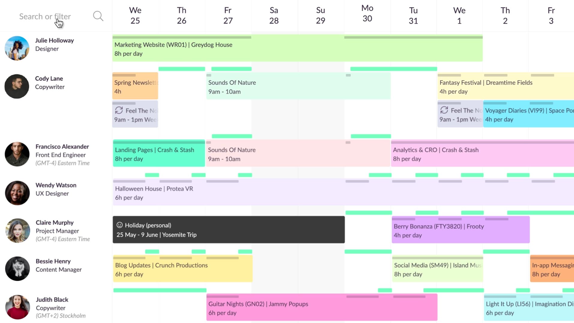 a birds eye view of a team schedule