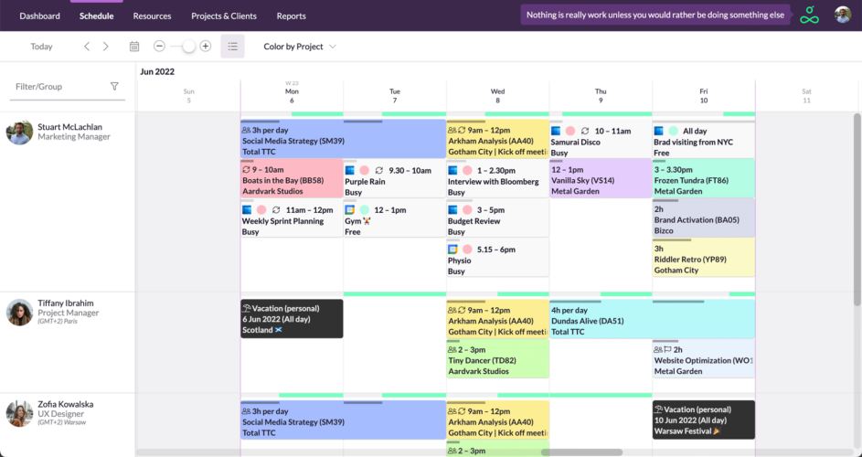 Team schedule visibility