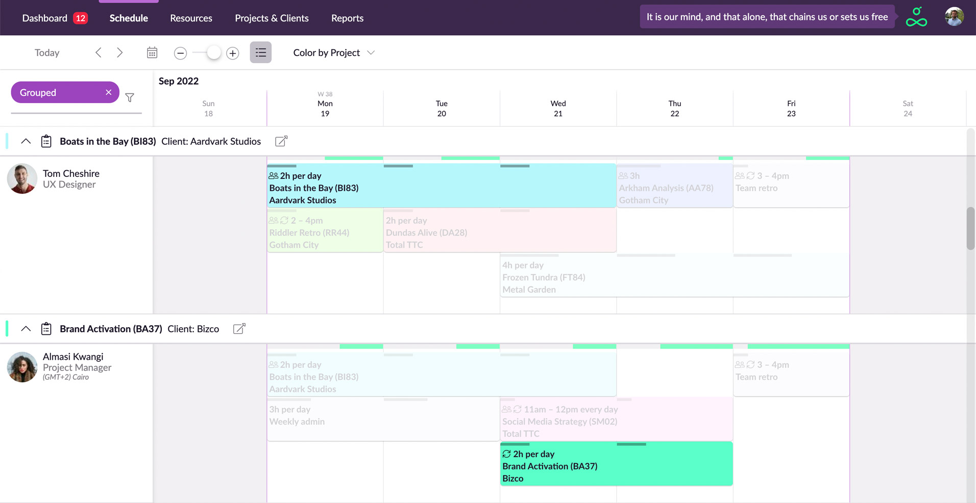 schedule grouped by project