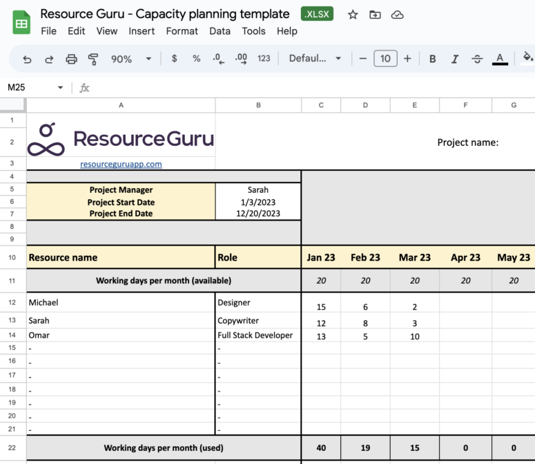 Free resource capacity planning template Resource Guru