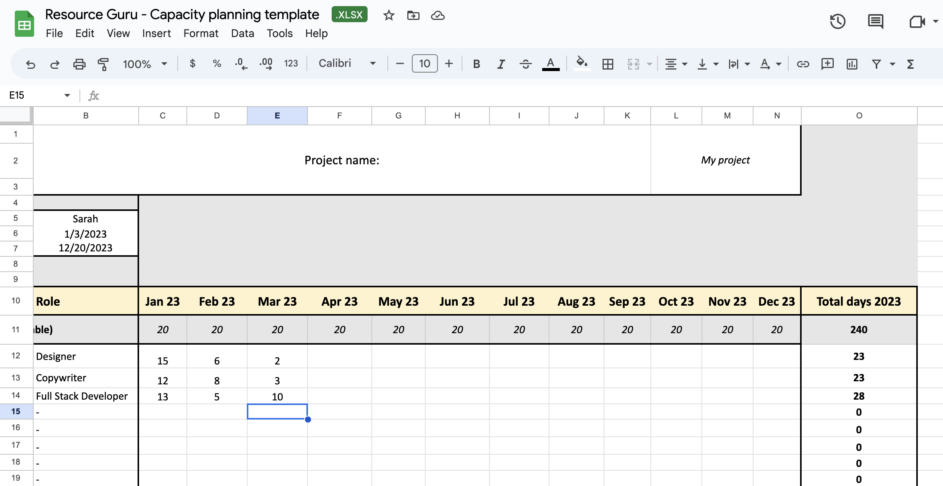 free resource planner excel template