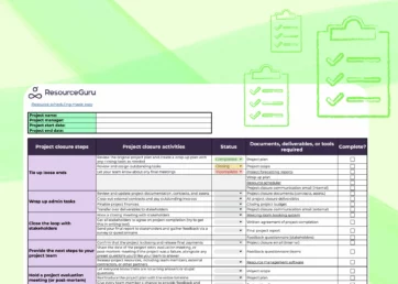 Project closure checklist in Google Sheets