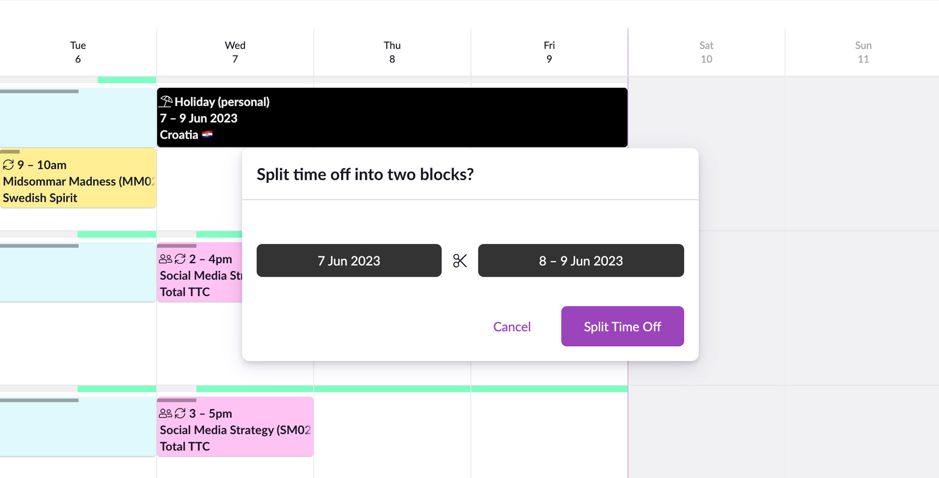 split vacation in schedule