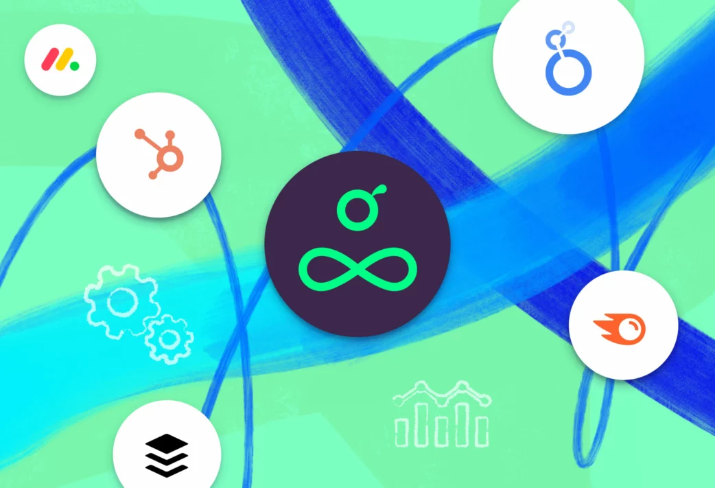 Logos of different agency tools, including Resource Guru, HubSpot, Looker, Semrush, and Buffer