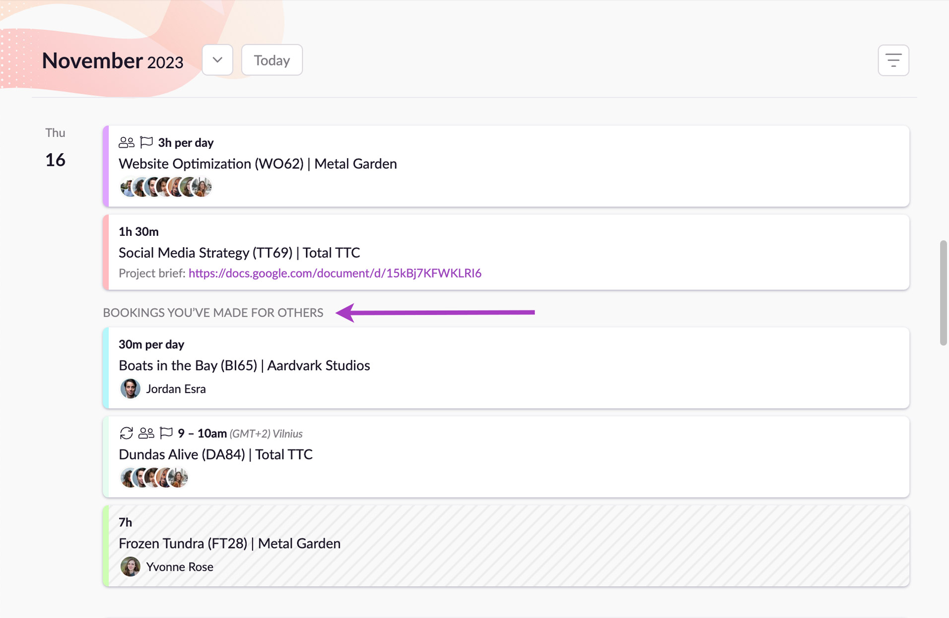 dashboard bookings for others