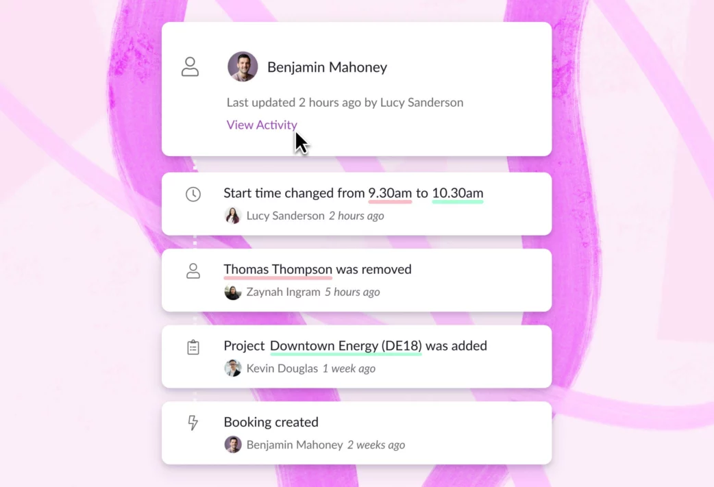 booking activity log