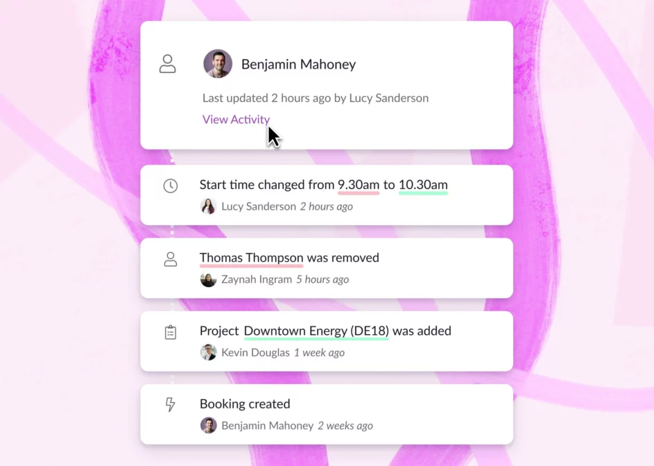 booking activity log