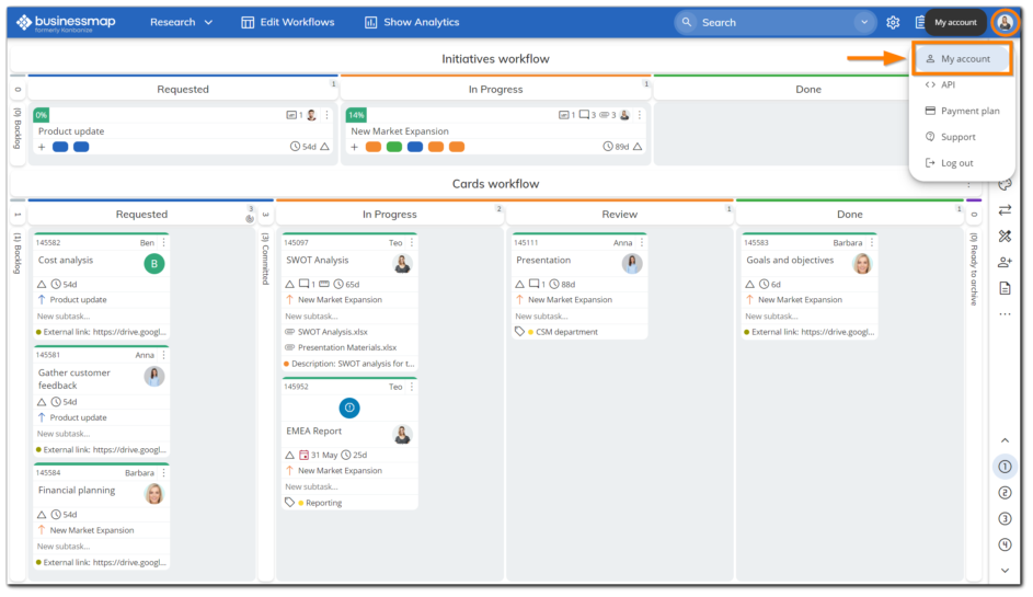 Businessmap interface.