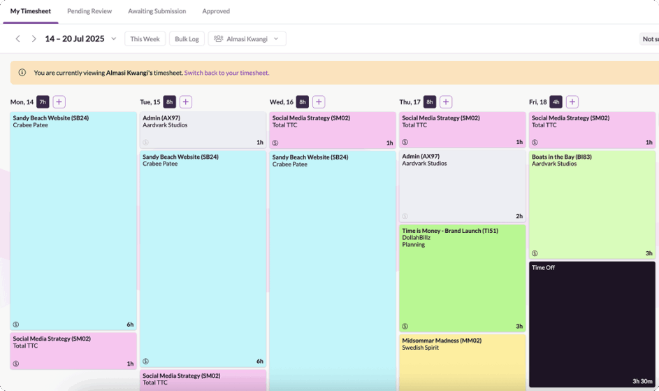 Resource Guru timesheet.
