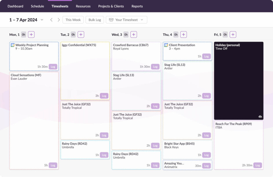 timesheet with auto-suggested time entries