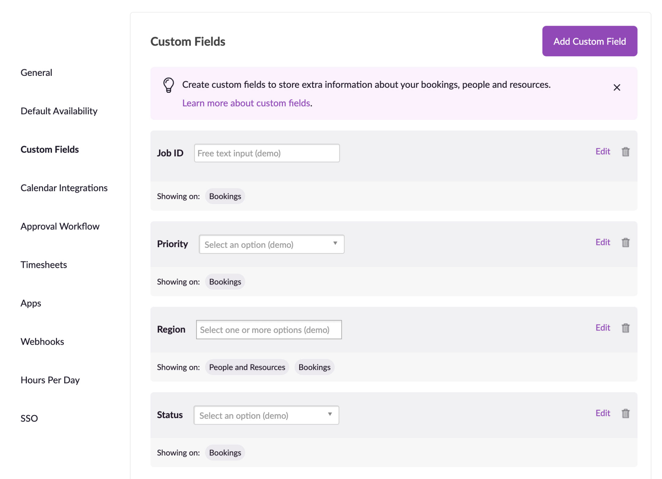 Creating Custom Fields in Settings