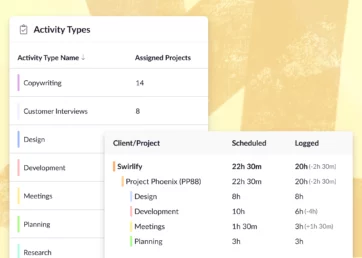 Create and track activity types across projects and clients