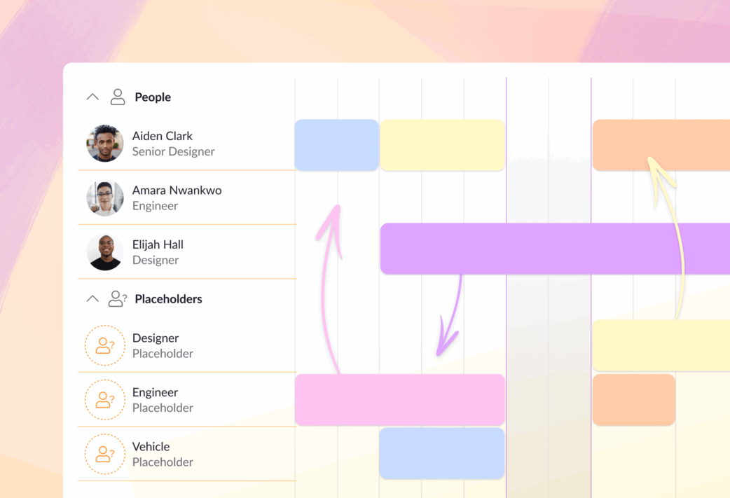 Moving work to and from resource placeholders in the Resource Guru schedule