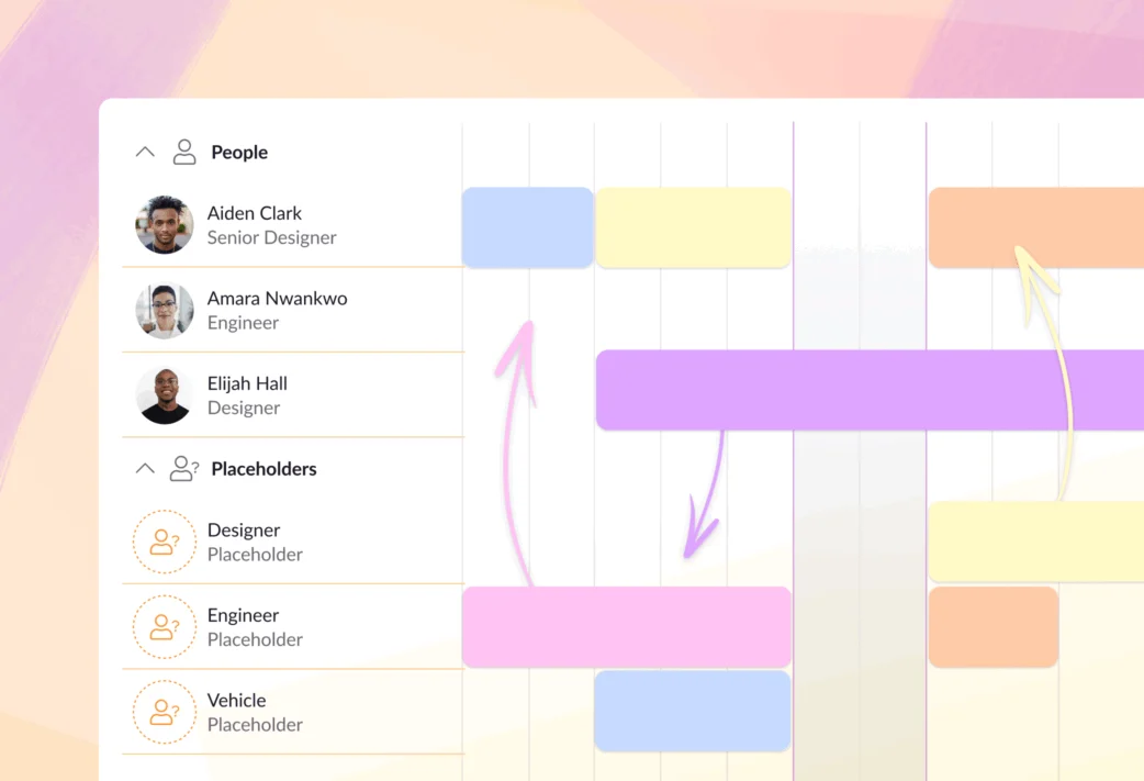 Moving work to and from resource placeholders in the Resource Guru schedule