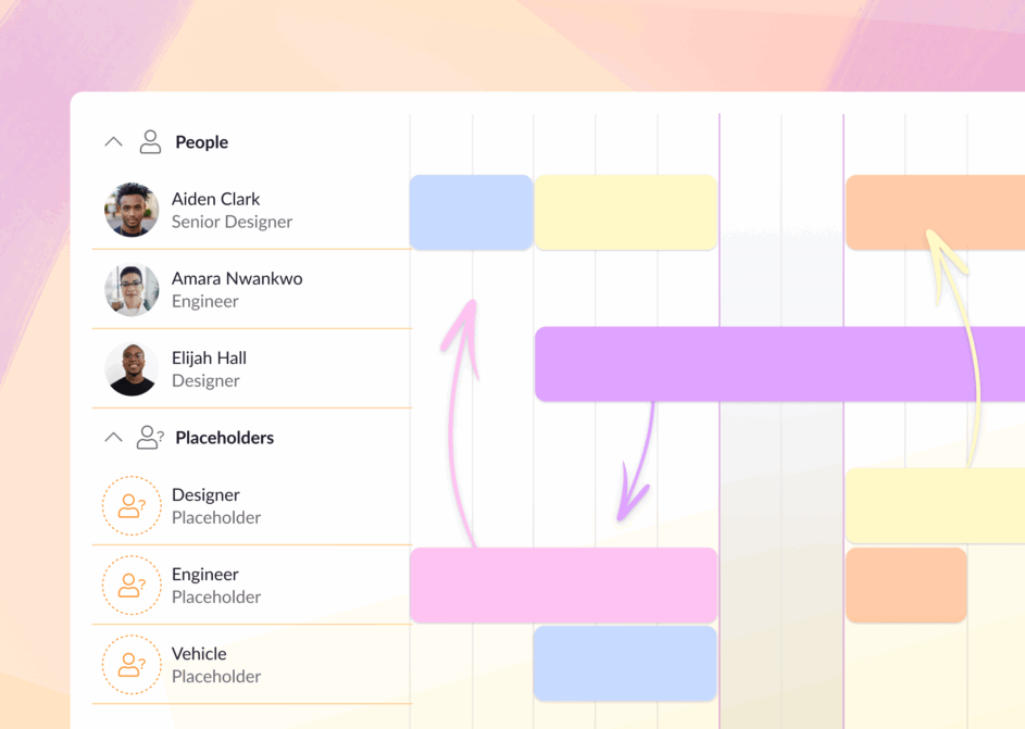 Moving work to and from resource placeholders in the Resource Guru schedule