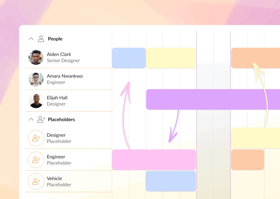 Moving work to and from resource placeholders in the Resource Guru schedule