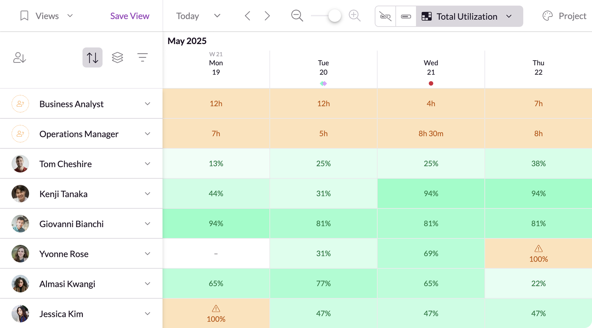 Placeholder utilization shown in the heatmap view of the Resource Guru Schedule