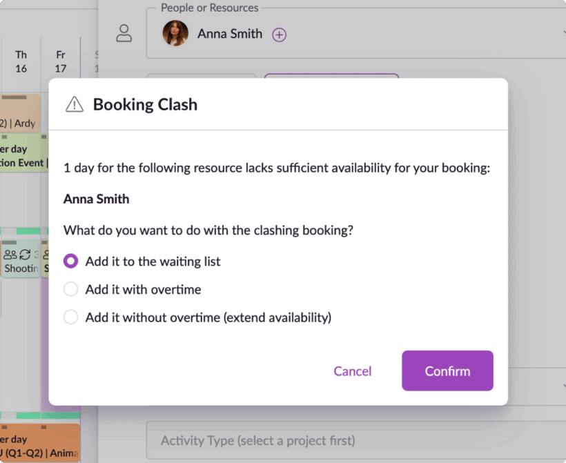 Resource Guru clash management.