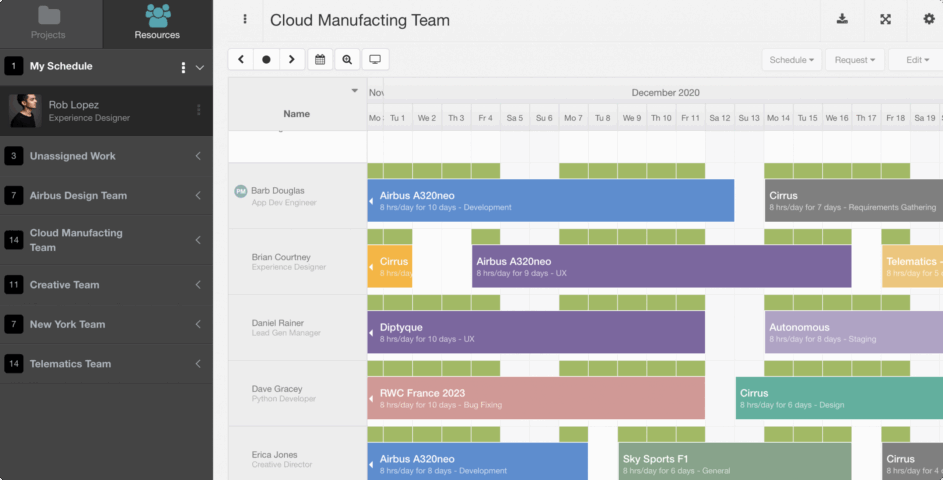 HubPlanner schedule screenshot.