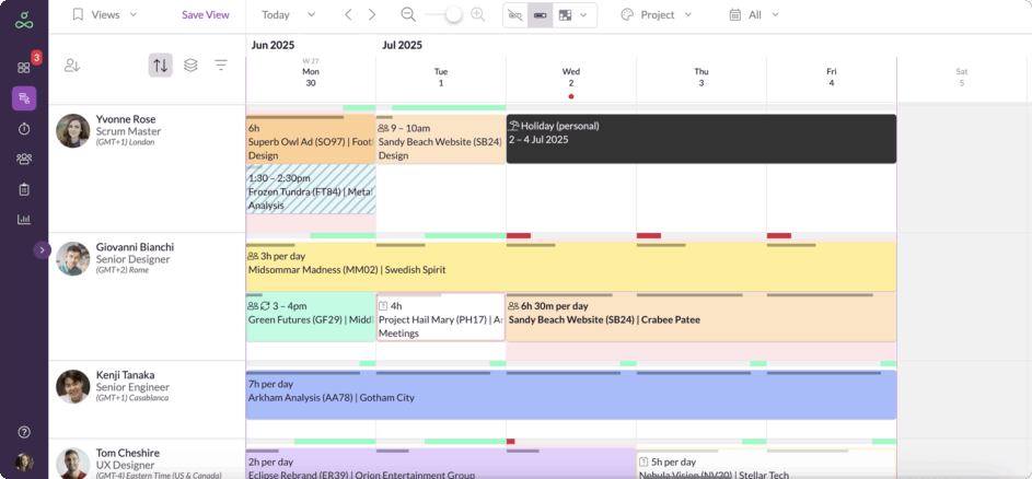 Resource Guru schedule screenshot. 