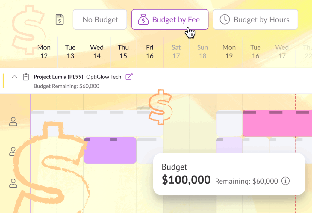 Project budgets on Resource Guru illustration.