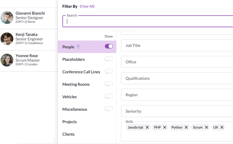 Custom fields filtering on Resource Guru.