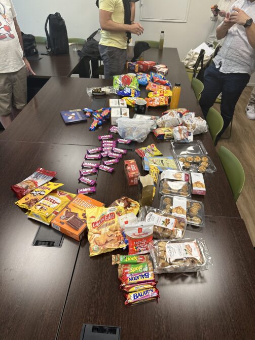 A variety of snacks from different European countries and Canada.