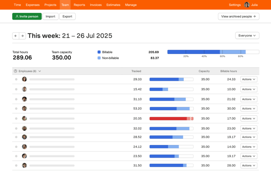 Harvest project time tracking