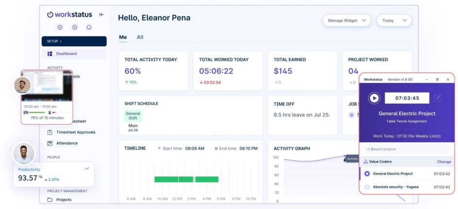 Preview of some of Workstatus's time tracking functionality.
