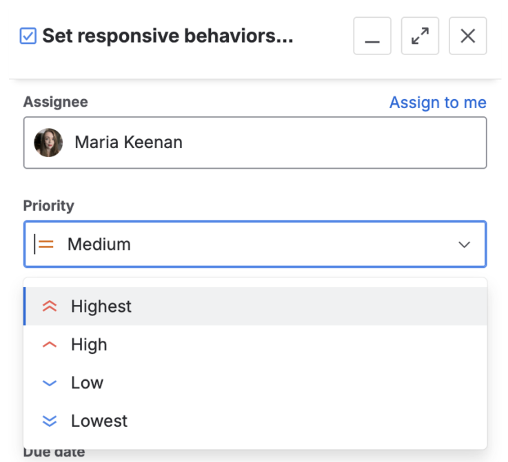 Setting a priority level as part of Jira resource management.