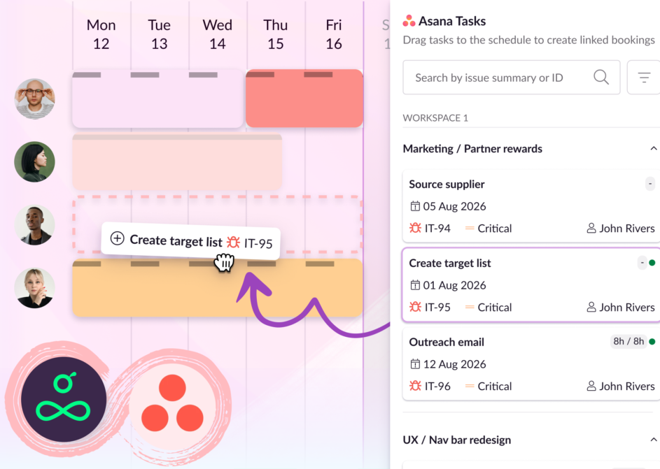 Asana x Resource Guru integration illustration.