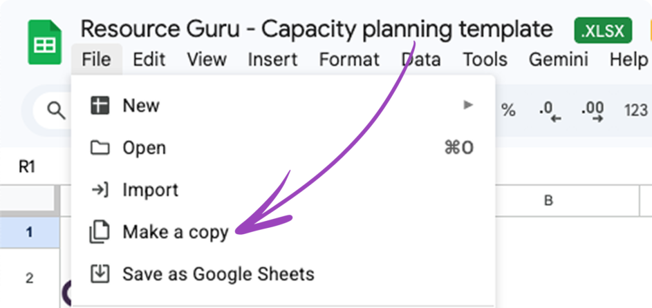 Making a copy of the Google Sheets resource capacity template.
