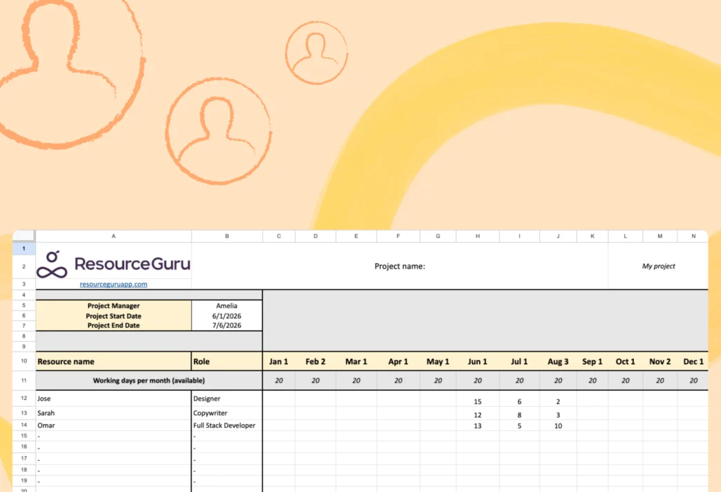Resource capacity planning template in Excel.
