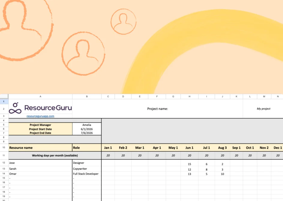 Resource capacity planning template in Excel.