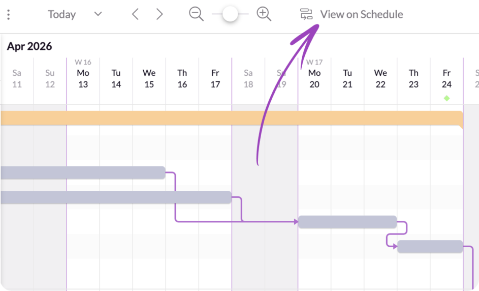 The option to view a Gantt chart on the Schedule in Resource Guru.