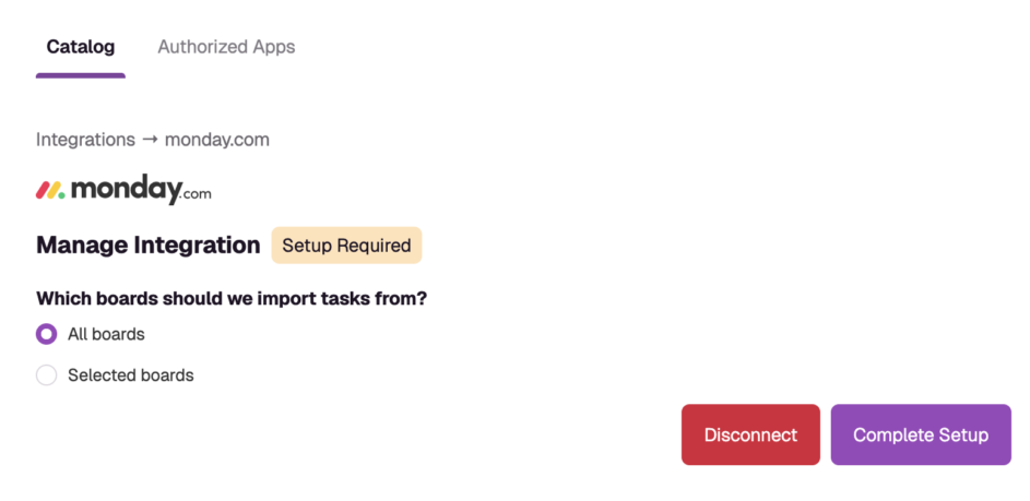 Complete set up modal for the monday.com/Resource Guru integration.