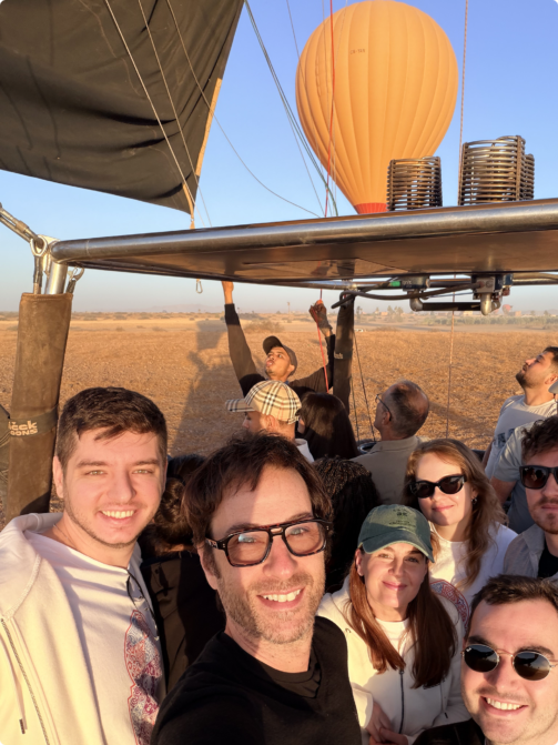 Some of Team Guru in a hot air balloon basket.