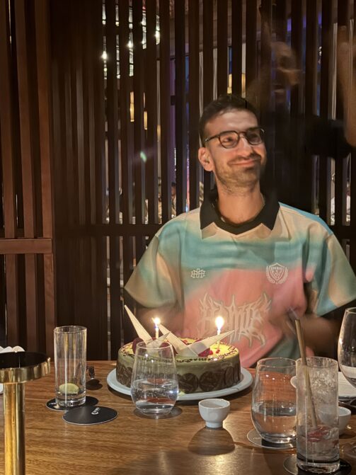 Head of Product at Resource Guru with his birthday cake.