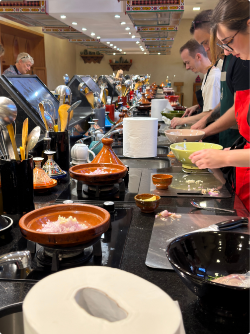 Some of the Resource Guru team at a cooking class in Morocco.