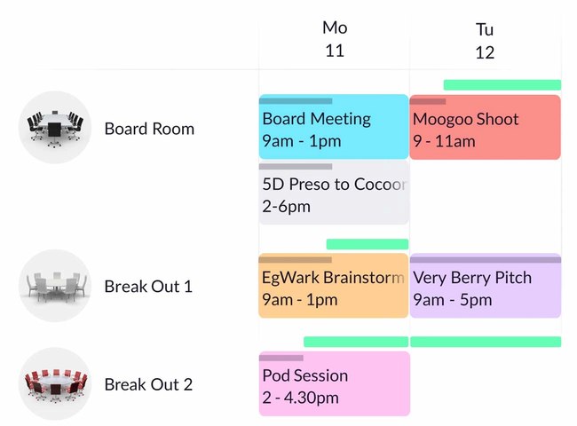 Meeting room bookings on a calendar