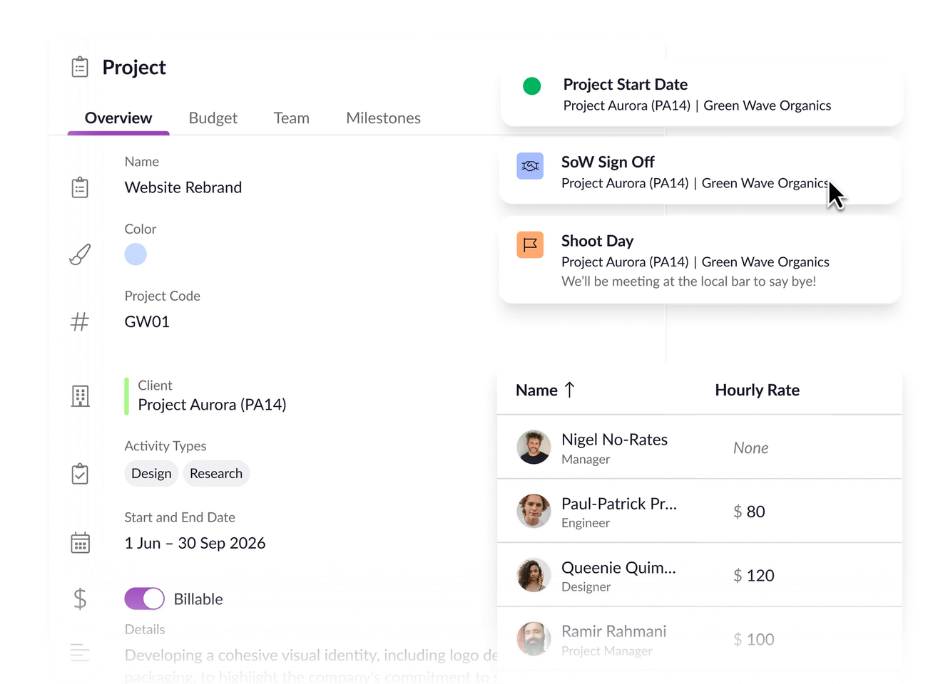 Example milestones in Resource Guru.
